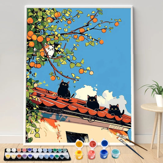 Peinture par numéro - Cat person - Chat perché